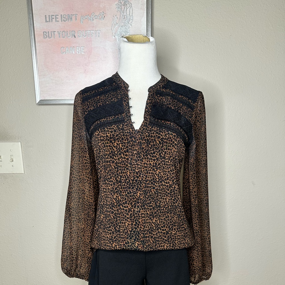 WHBM | Leopard Blouse with lace appliqué